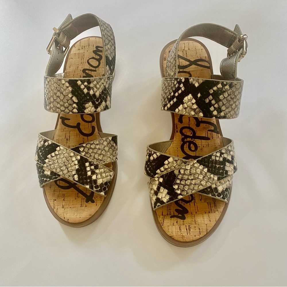 Sam Edelman Teena Snake Print Gold Round Heel LIKE NEW!